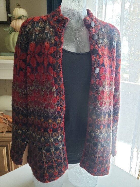 Intiwara Sweaters - Intiwara 100% Soft Alpaca Red Multicolor Patterned Knit Cardigan Sweater